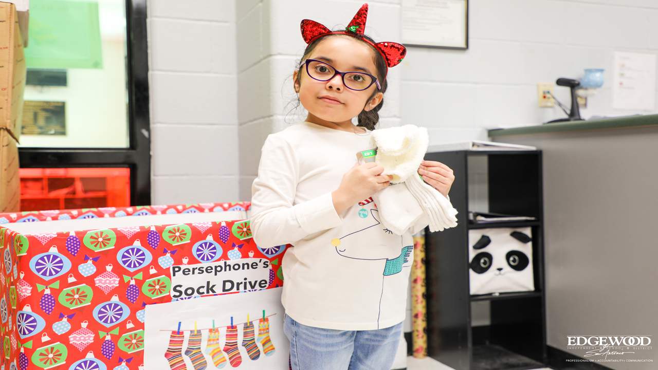 Edgewood ISD 3rd grader leading sock drive for local non-profit