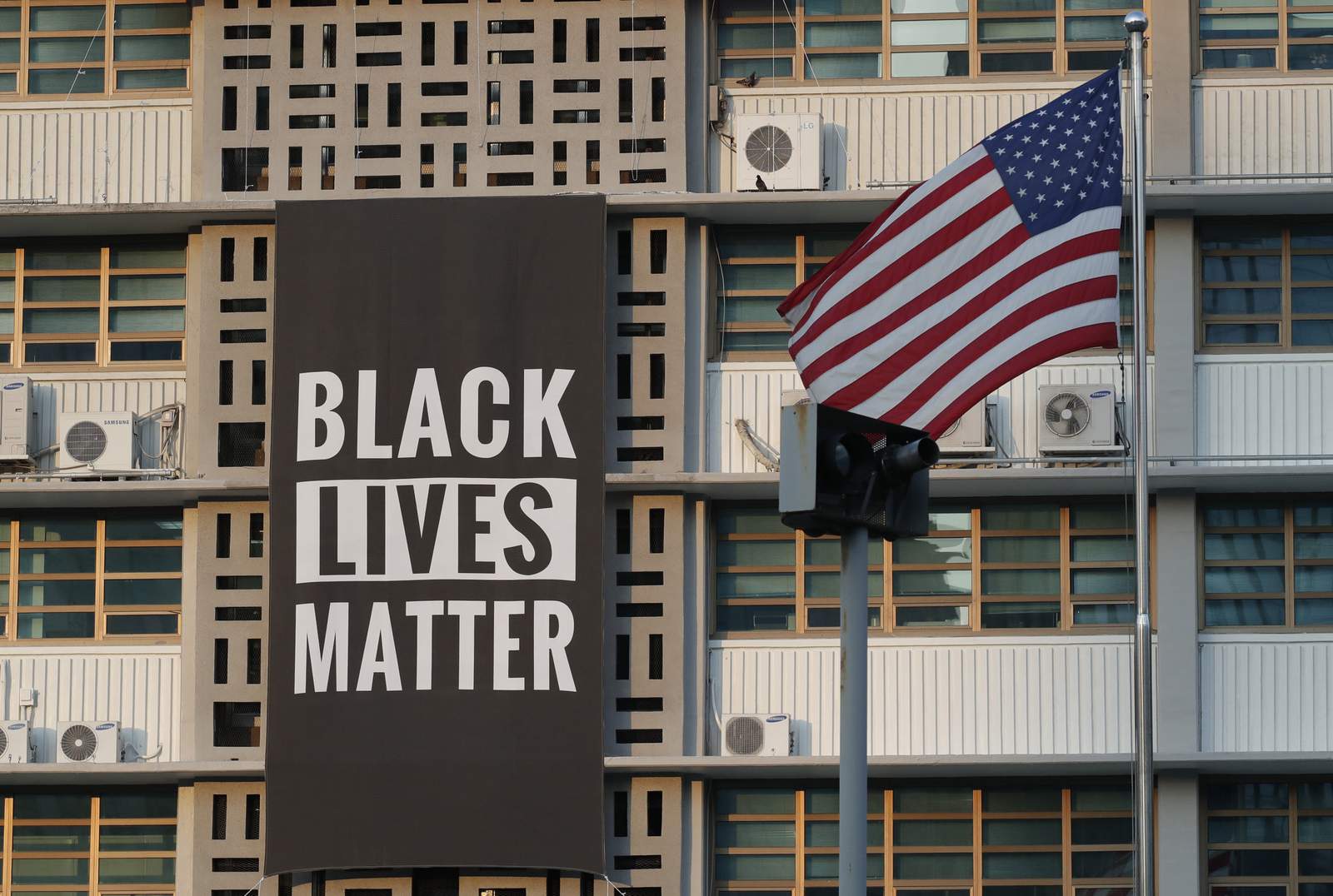 Black Lives Matter banner removed at US Embassy in Seoul
