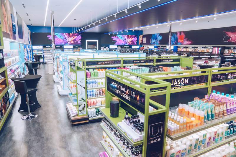 This H-E-B store has its own beauty section with a runway