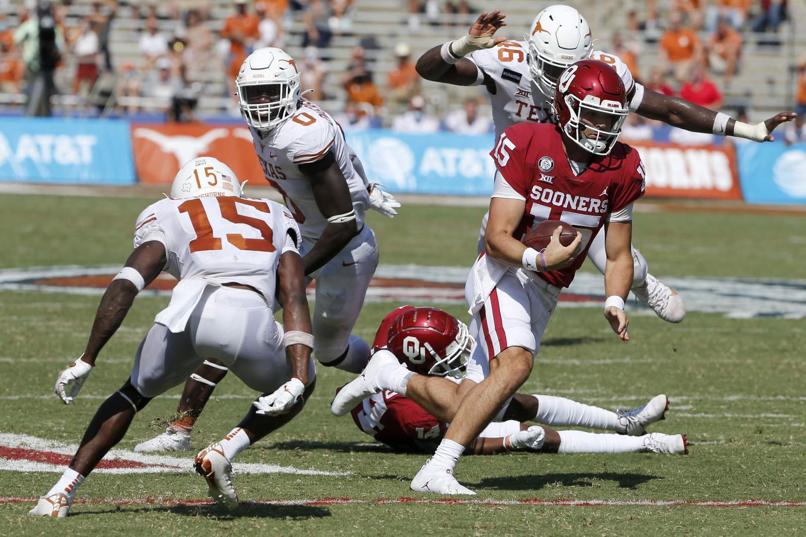 Rattler TD pass in 4th OT sends OU past No. 22 Texas 53-45