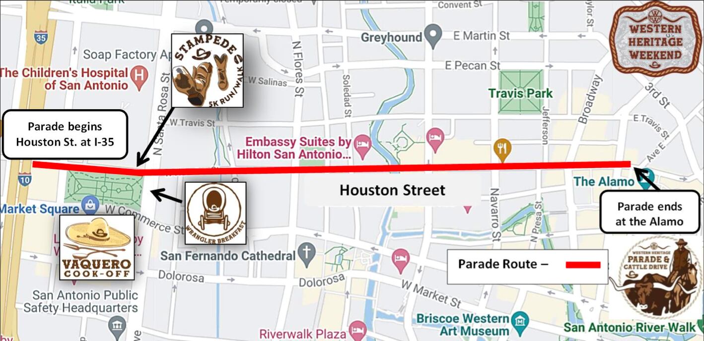 Parade route for the 2024 Western Heritage Parade & Cattle Drive
