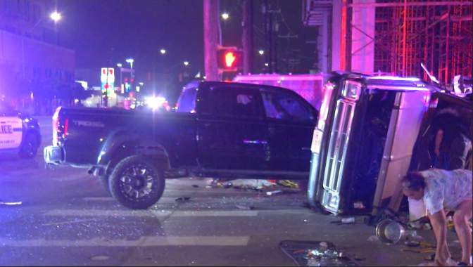 Driver detained on suspicion of DWI after 2-vehicle crash just north of downtown, police say
