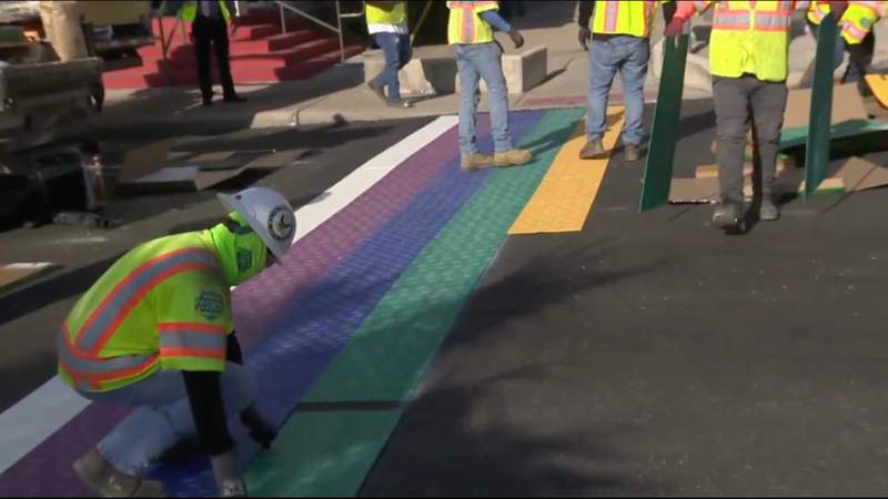 Iconic rainbow crosswalk in gay business district getting a brand new install