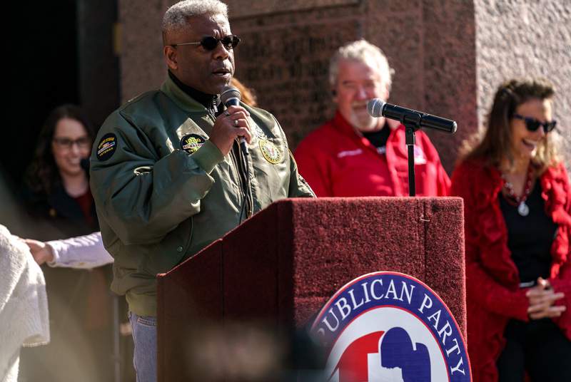 State GOP Chairman Allen West speaks astatine  a  Texas Republican Party rally connected  the eastbound  broadside  of the Capitol Grounds connected  January 9, 2021.