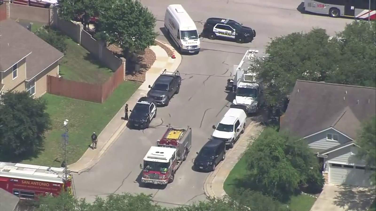 Sky 12 flies over home on Red Willow where a family of 6 was found dead in their SUV in the garage.
