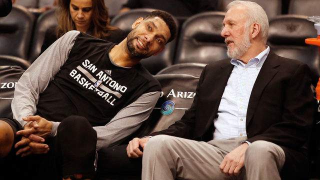 ‘No Duncan. No championships’: Popovich reflects on Spurs legend entering hall of fame
