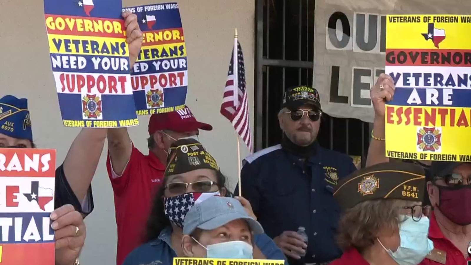 San Antonio-area veterans stage protest urging Gov. Greg Abbott to reopen VFW posts
