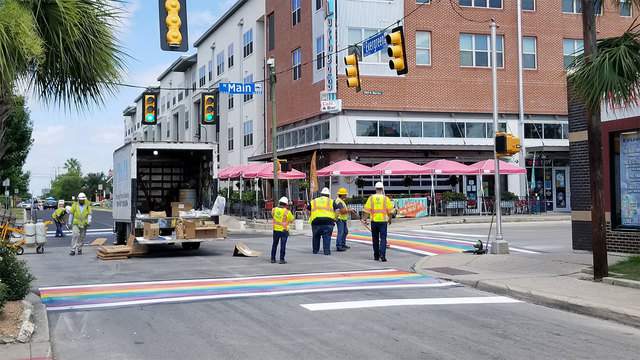 Crews installing rainbow crosswalks in downtown San Antonio