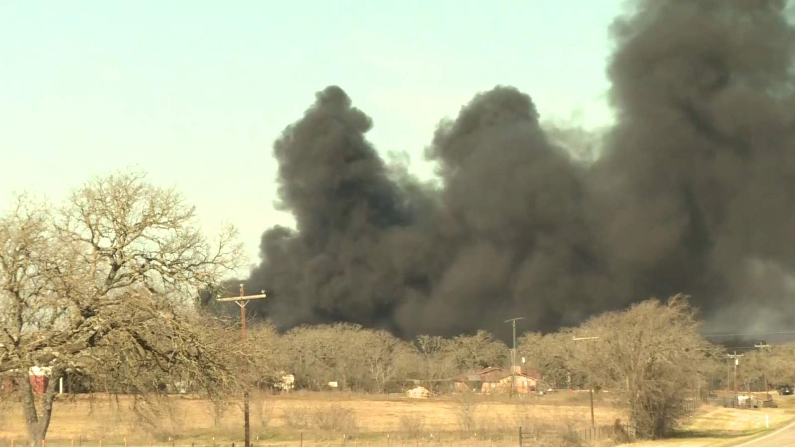Train, 18-wheeler collide in Central Texas, causing explosion and large fire