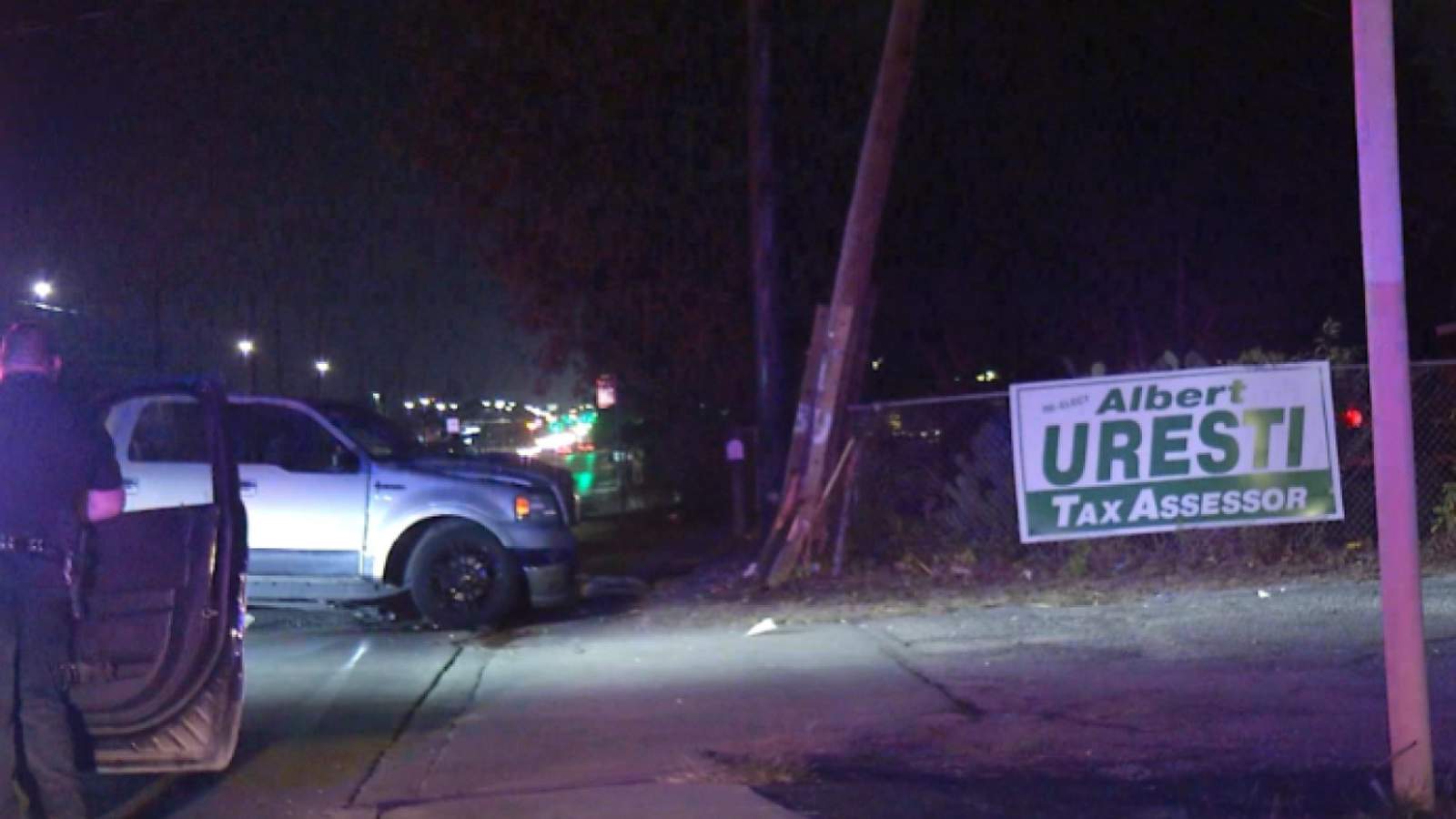 Police search for driver who crashed pickup truck into utility pole