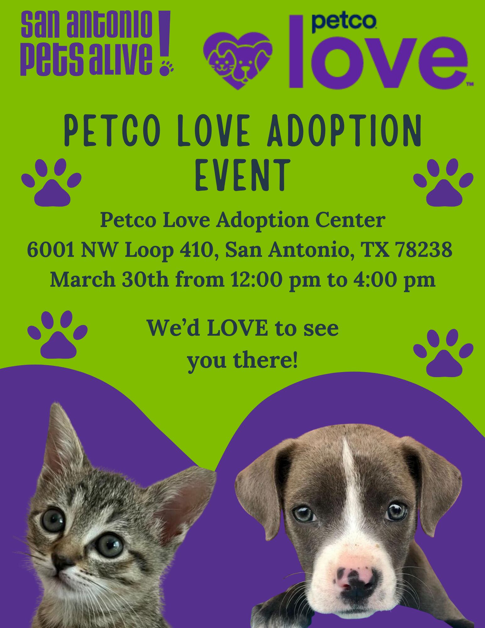 San Antonio Pets Alive is holding an adoption event on March 30, 2024.