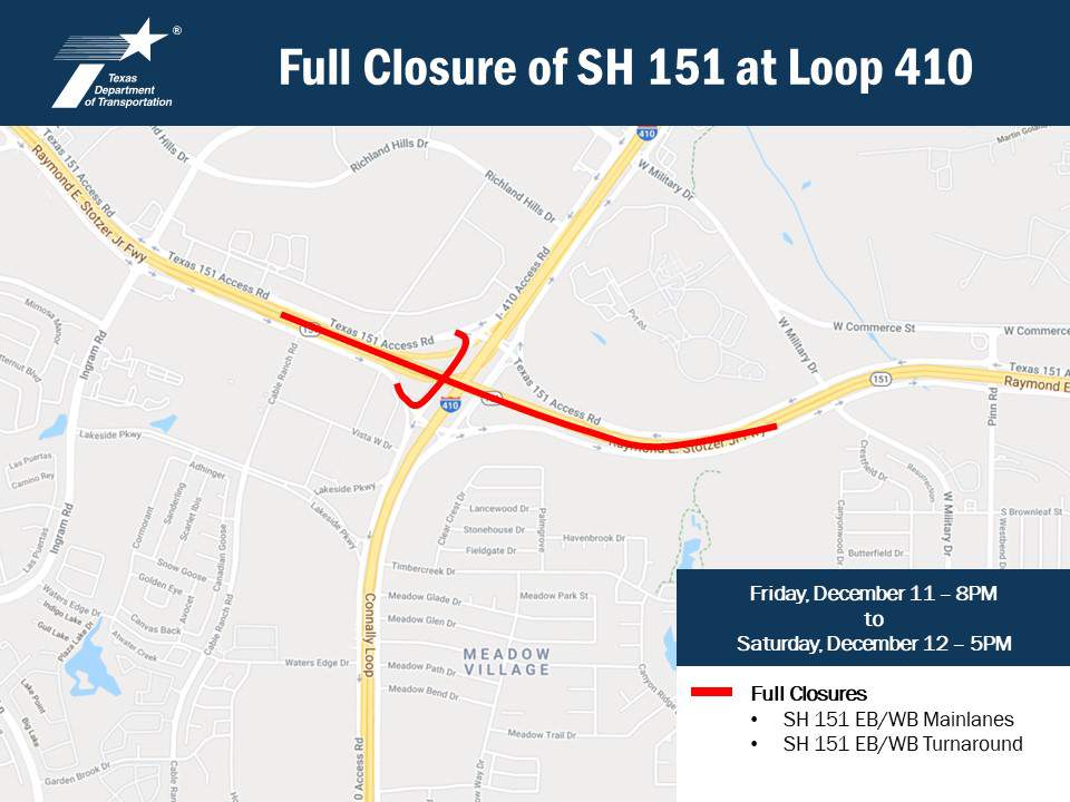 TxDOT announces major closures Highway 151 intersection this weekend