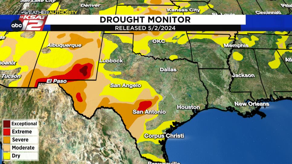 While East Texas is currently drought-free, drought is still in place west of I-35