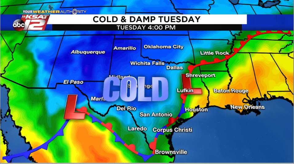 Cold and damp conditions for San Antonio on Tuesday