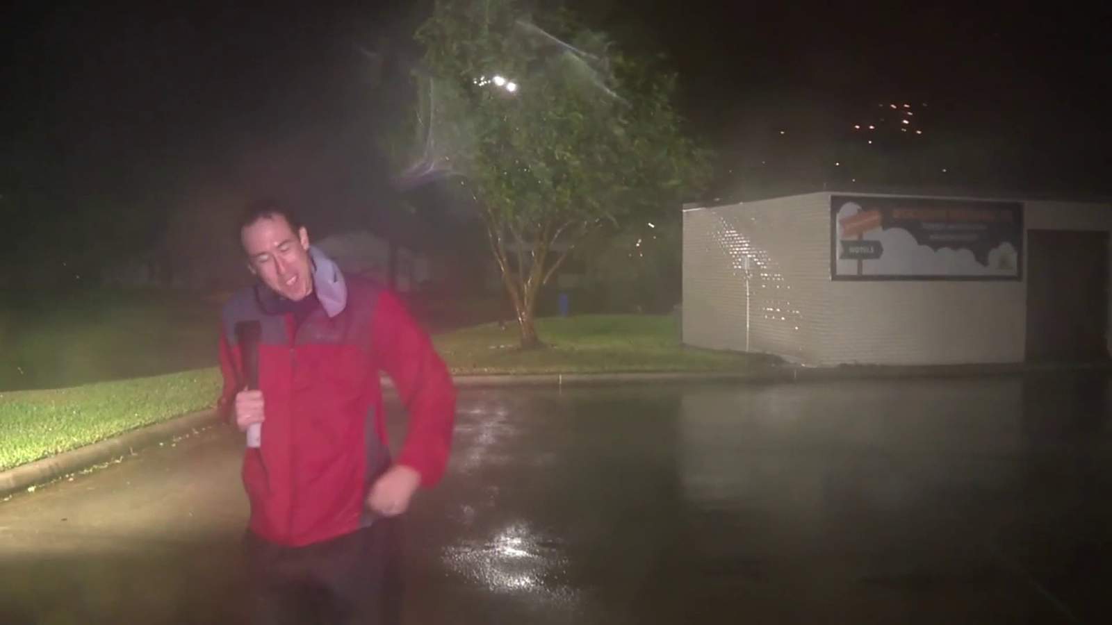WATCH: Meteorologist Justin Horne has scare as transformer blows while reporting on Hurricane Laura