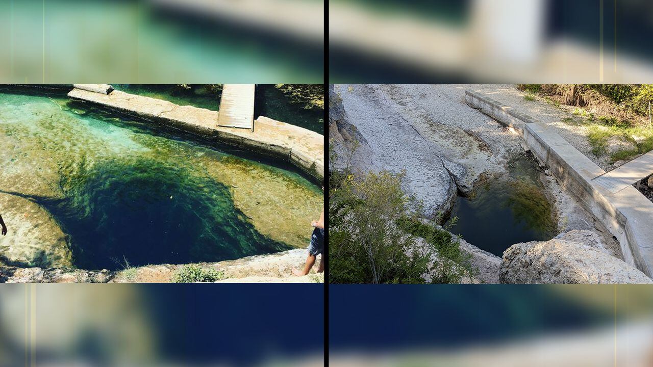 Jacob's Well before and after drought and over pumping dried up the swimming hole.