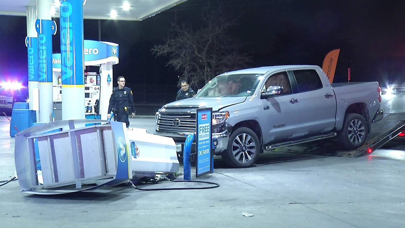 SAPD: Driver jumps curb, crashes truck into gas pump