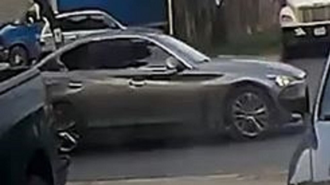 A frame from a neighbor's surveillance camera footage shows the car that carried two people who shot up a home on Windsor Hollow Drive on May 8, 2024.