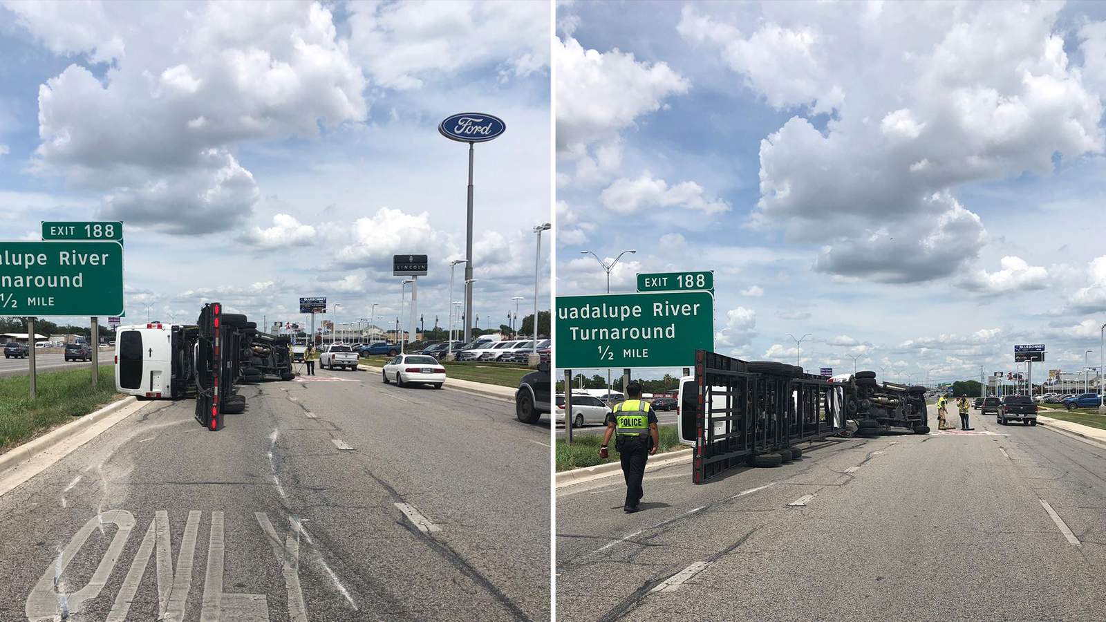 Section of Northbound I-35 frontage road closed due to 18-wheeler rollover in New Braunfels