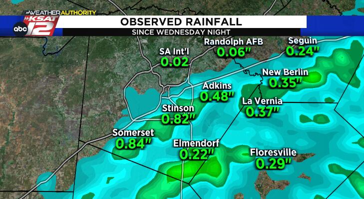 Observed rainfall totals as of 10:00 am Thursday.