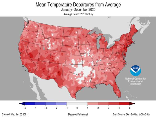 NOAA: 2020 was the 5th warmest year on record for the US
