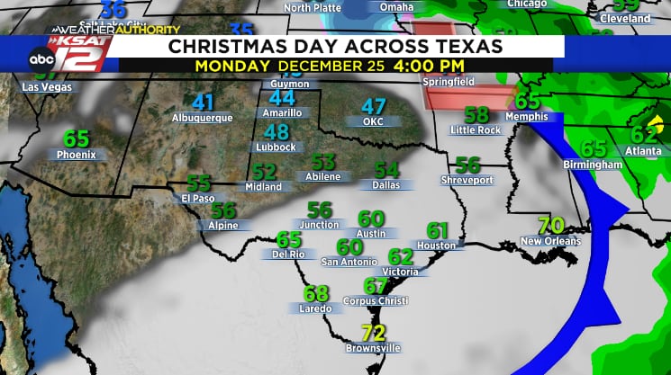 Christmas Day across Texas will be cool for most.