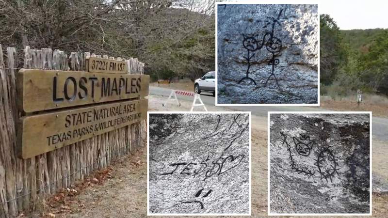 Graffiti found on ancient rock in Lost Maples State Natural Area