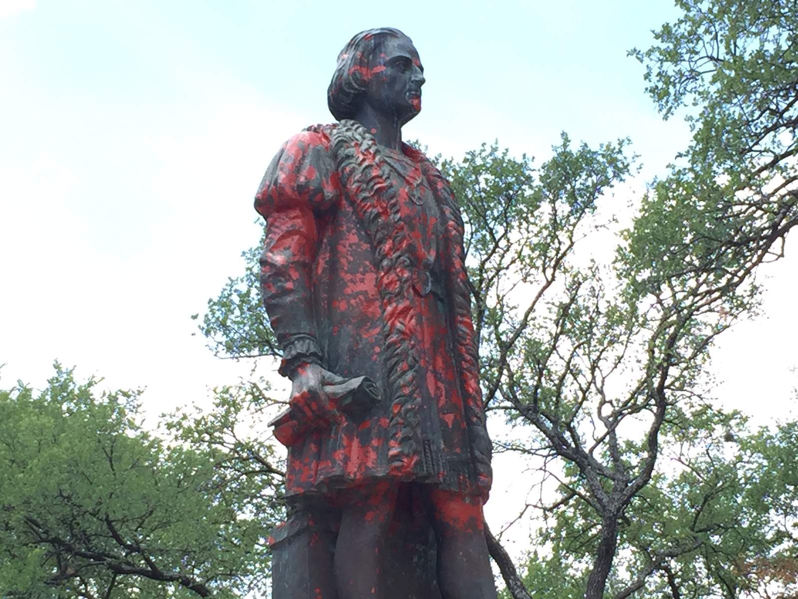 Photos: Christopher Columbus statue at San Antonio park vandalized amid criticism