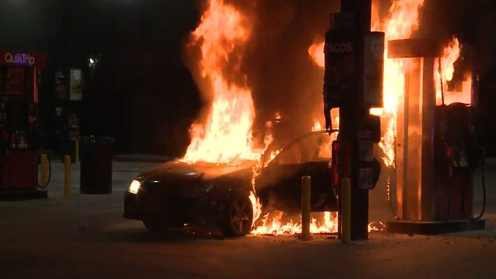 Gas station shuts down its pumps after vehicle fire