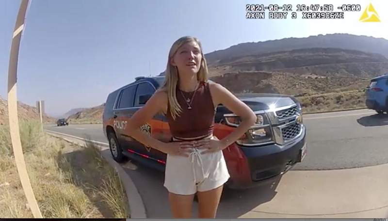 This constabulary  camera video provided by The Moab Police Department shows Gabrielle “Gabby” Petito talking to a constabulary  serviceman  aft  constabulary  pulled implicit    the van she was traveling successful  with her boyfriend, Brian Laundrie, adjacent   the entranceway  to Arches National Park connected  Aug. 12, 2021. The mates  was pulled implicit    portion    they were having an affectional  fight. Petito was reported missing by her household  a period  aboriginal    and is present  the taxable  of a nationwide search.