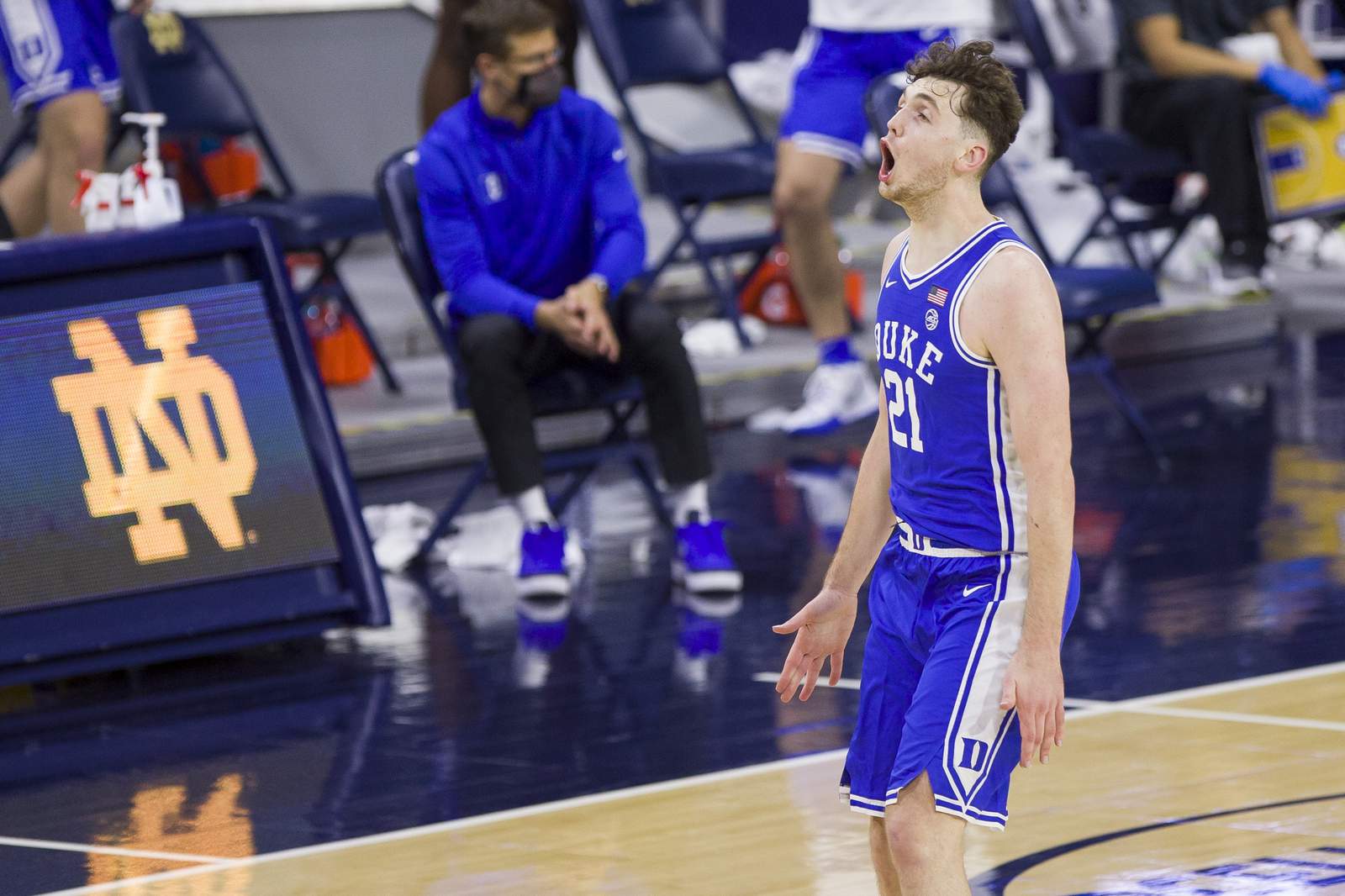 No. 21 Duke wins 75-65 at Notre Dame in ACC opener