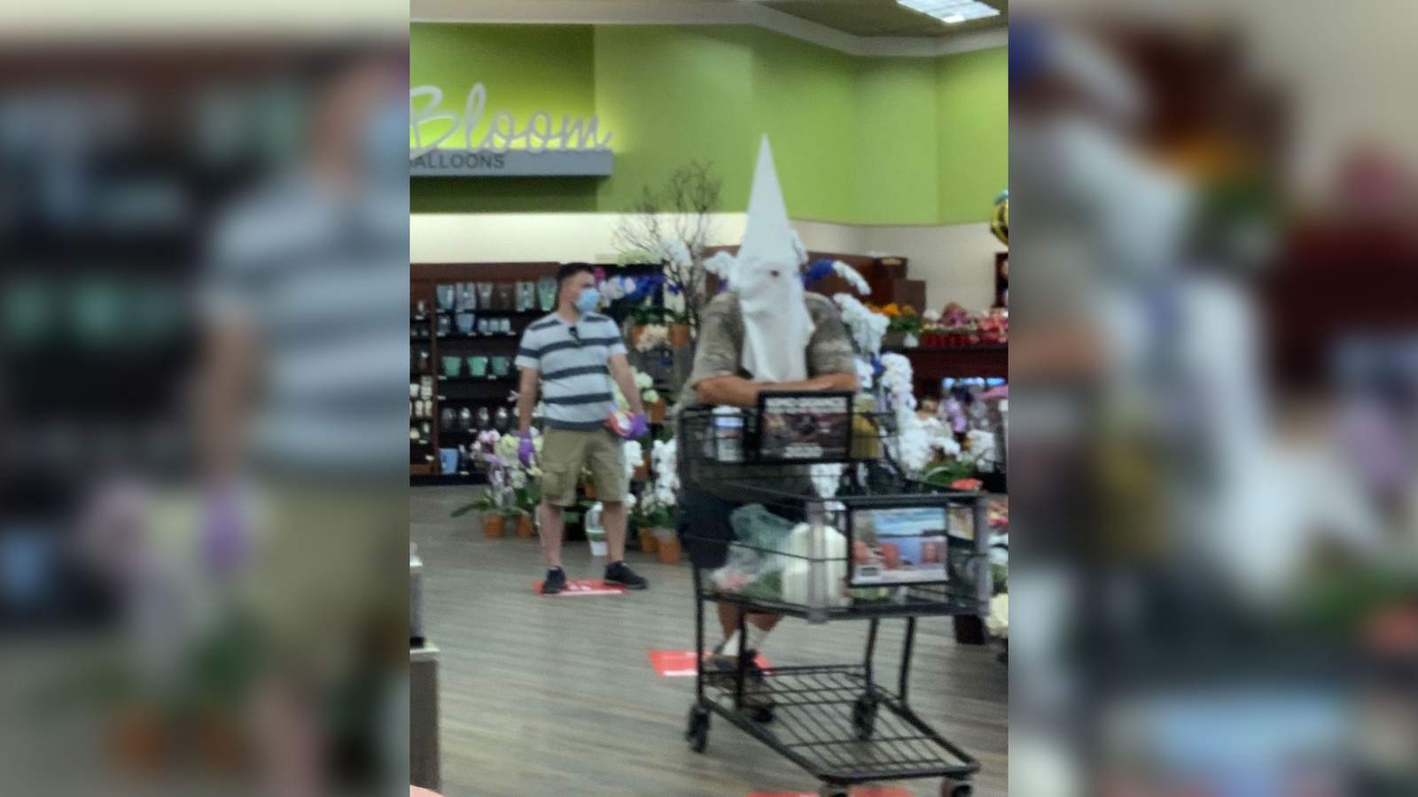 A man wore what appeared to be a KKK white hood on a trip to the grocery store