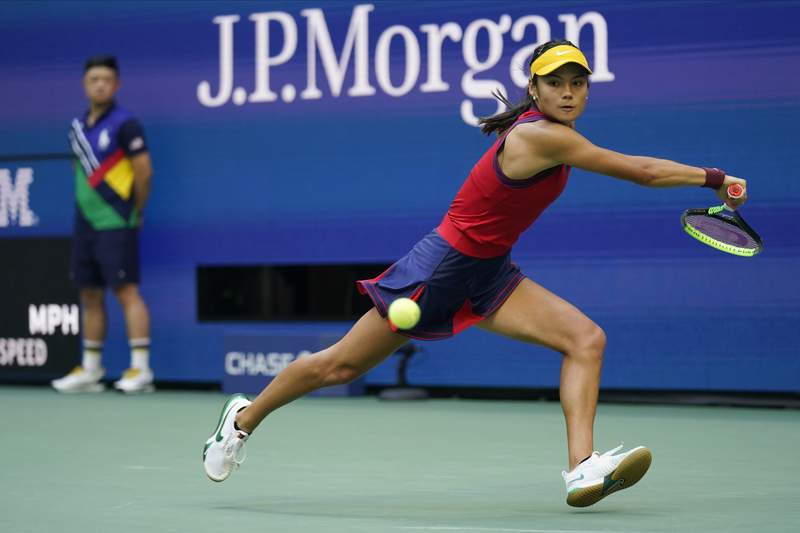 The Latest: Raducanu wins first set of US Open women's final
