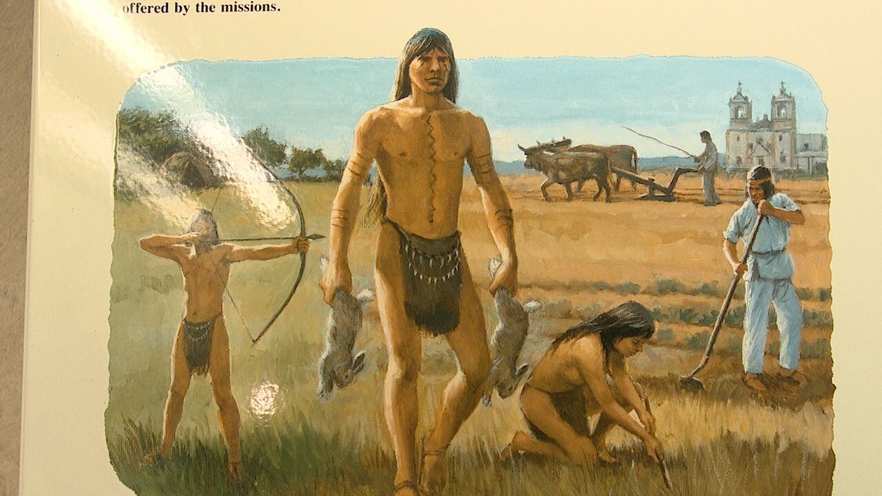 An artist's interpretation of the Coahuiltecan Native Americans, found at Mission Concepcion.