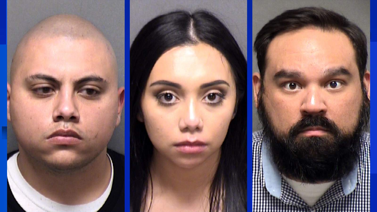 Derek Medina (left), Kaley Medina (middle) and Daniel Serna (right) have been charged with aggravated assault following a shooting at the Monte Carlo Club on Sunday, June 14, 2020.