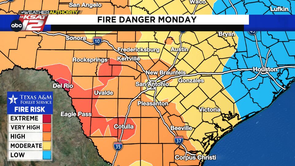 According to the Texas A&M Forest Service, fire danger will be elevated Monday, especially near the Rio Grande.