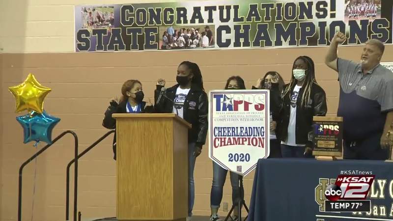 Holy Cross celebrates TAPPS state champions in softball, cheerleading and track