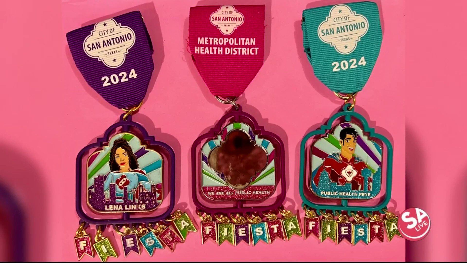 Pictured are the 2024 Fiesta medals for the City of San Antonio Metropolitan Health District.