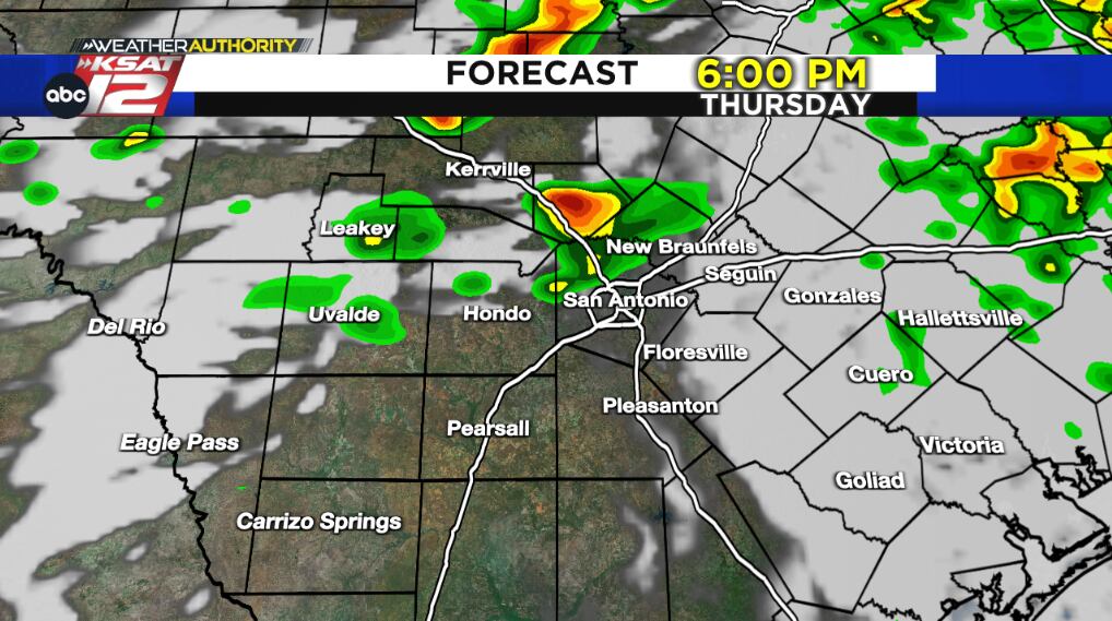Future radar for 6pm Thursday. Isolated storms are possible late this afternoon and this evening.