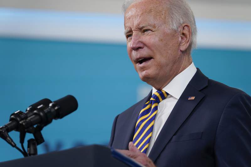 President Joe Biden delivers an update connected  the COVID-19 effect   and vaccination program, successful  the South Court Auditorium connected  the White House campus, Thursday, Oct. 14, 2021, successful  Washington. (AP Photo/Evan Vucci)