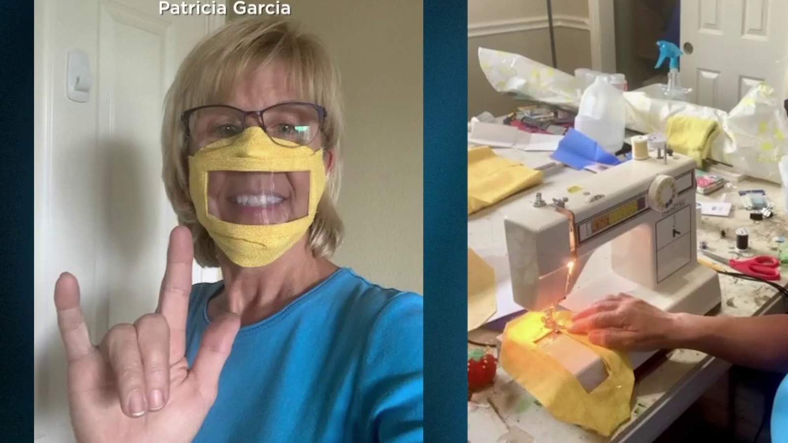 NEISD volunteers making face masks with 'windows'