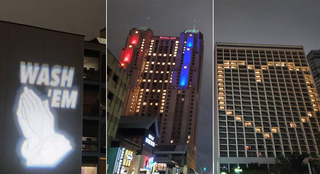 Downtown buildings light up with messages promoting unity, sanitation in San Antonio