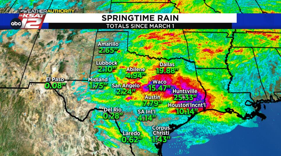 Rains since March 1, 2024 across Texas.