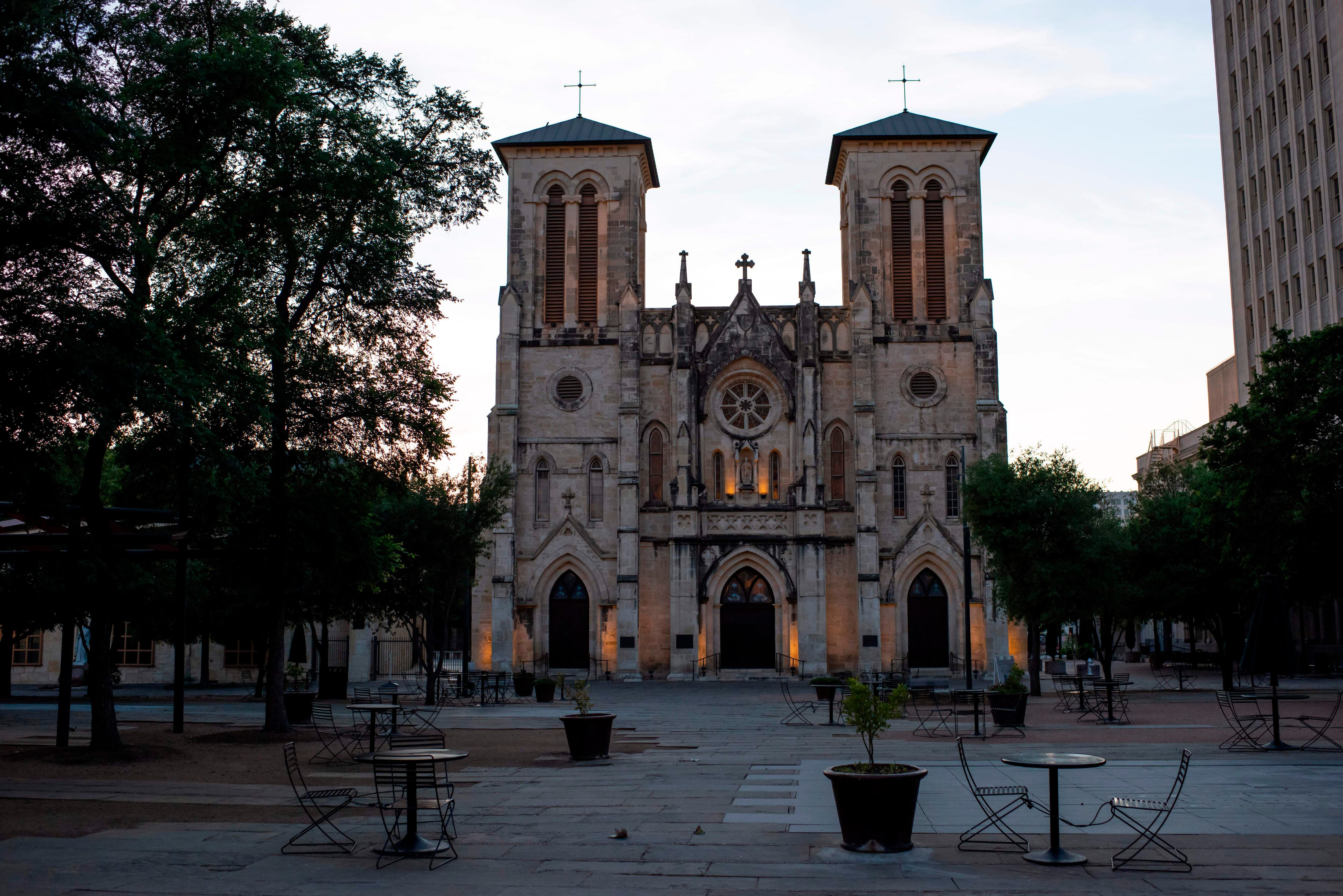 San Fernando Cathedral on April 1, 2020, in downtown San Antonio, Texas. (Photo by Mark Felix / AFP) (Photo by MARK FELIX/AFP /AFP via Getty Images)