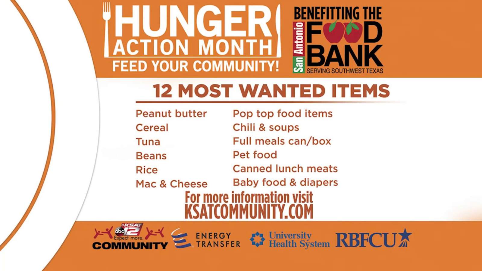 Help feed Bexar County during Hunger Action Month, $1 raised provides 7 meals
