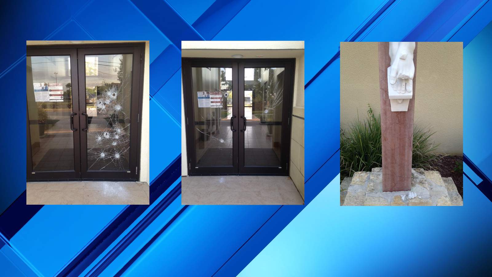 A man armed with a baseball bat damaged five glass doors and an outdoor crucifix at the San Antonio Archdiocese Assumption Seminary.