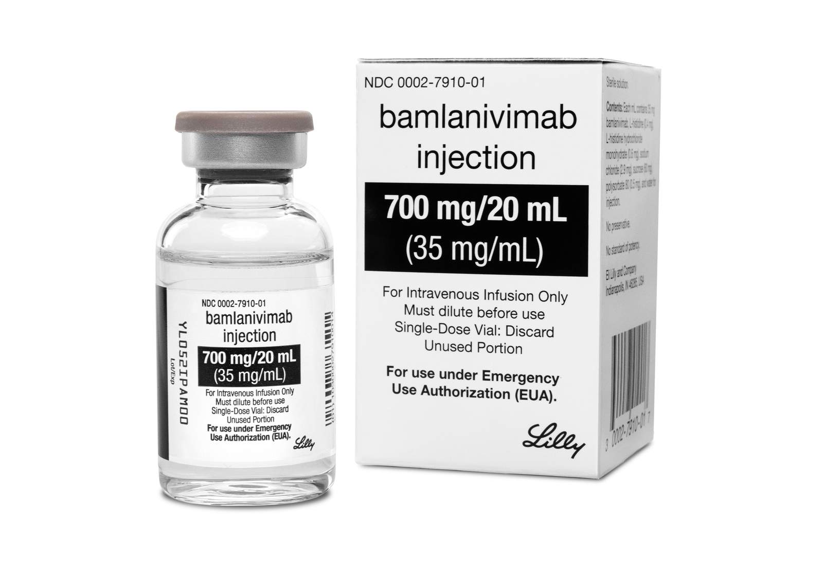 This photo provided by Eli Lilly shows the drug Bamlanivimab. On Monday, Nov. 9, 2020, the Food and Drug Administration cleared emergency use of Bamlanivimab, the first antibody drug to help the immune system fight COVID-19. The drug is for people 12 and older with mild or moderate COVID-19 not requiring hospitalization. (Courtesy of Eli Lilly via AP)