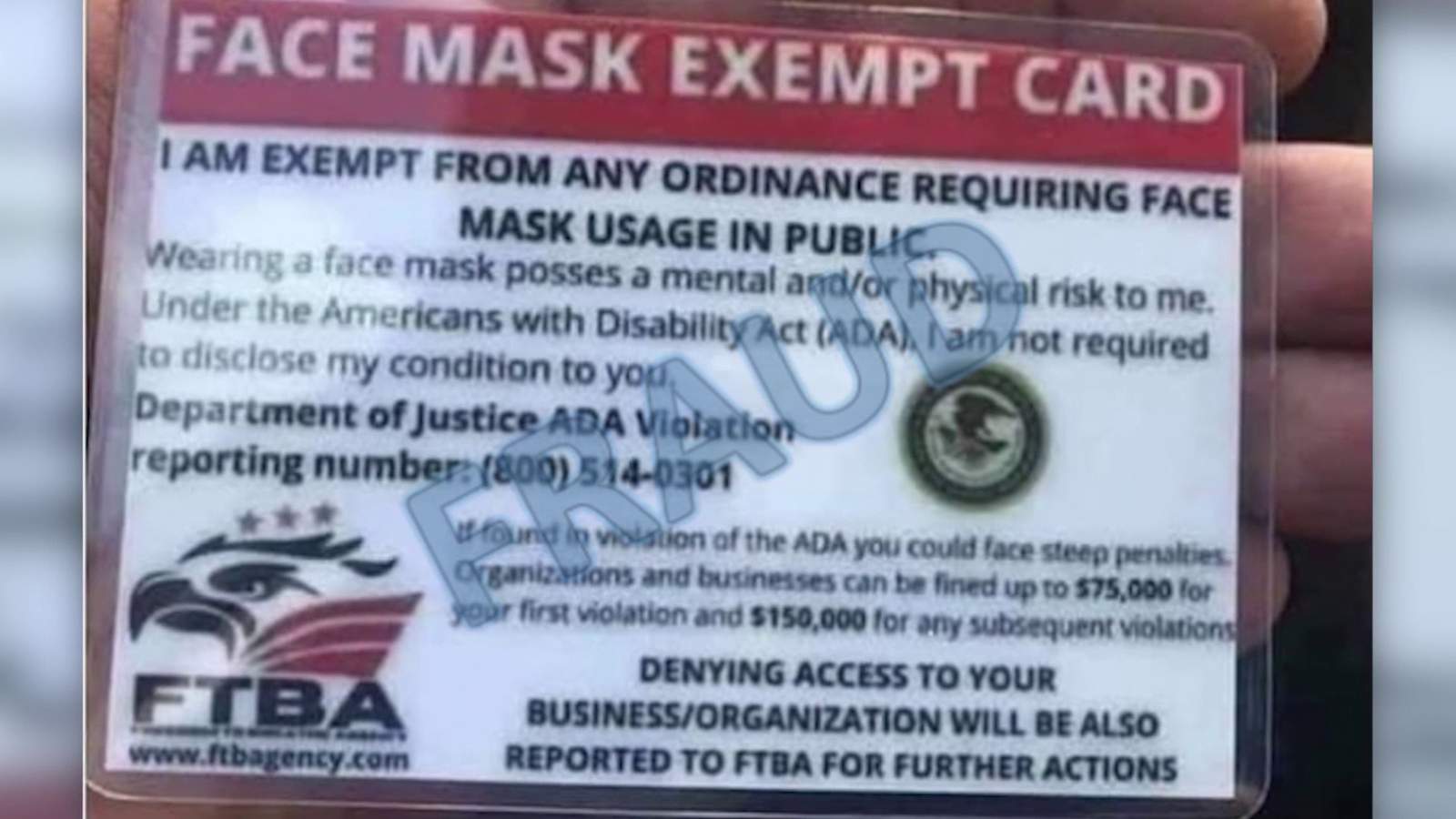 Those face mask exemption cards are fake, feds warn